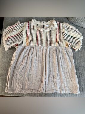 THML Cream Knit Top with Multicolor Embroidered Stripes